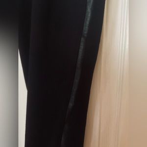 Black, Leather-Striped Stretchy Pants